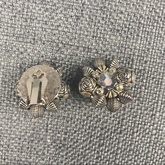 Vintage Silver Patterned Beads & Crystal Clip Ons - Picture 5 of 6